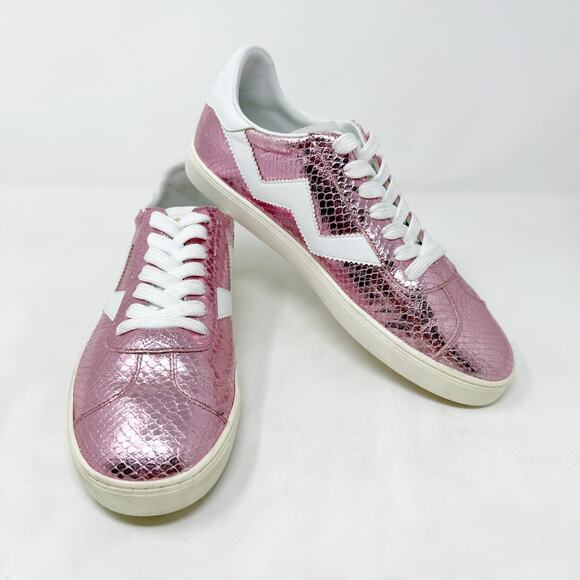 [Stuart Weitzman] Daryl Pink Metallic Snake Embossed Leather Sneakers Size 8.5 - Picture 2 of 12
